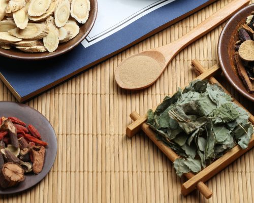 Traditional Chinese medicine and ancient medical book on bamboo